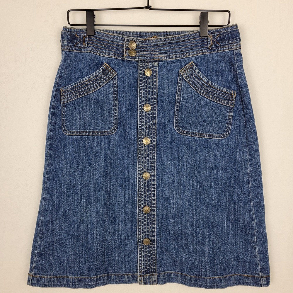 Vintage 90s Denim Button Front Midi Skirt Size 8